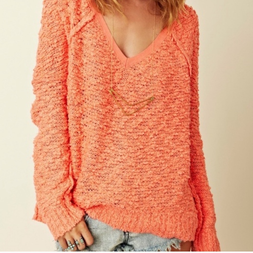 Free People Songbird Knit Sweater in Coral